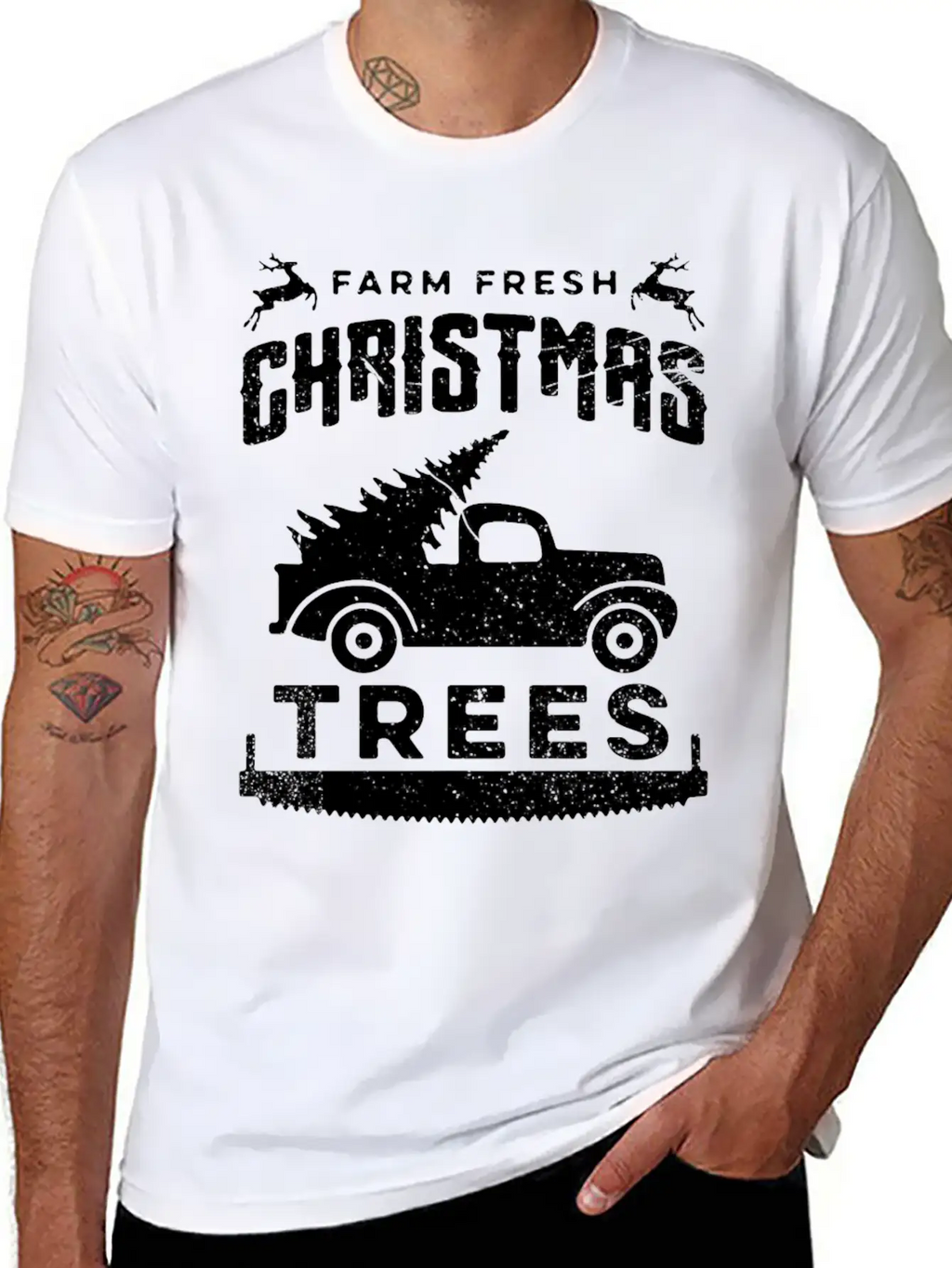 Farm Fresh Christmas Trees Truck And Tree Unisex Short Sleeve Soft Cotton T-Shirt – Casual Everyday Wear