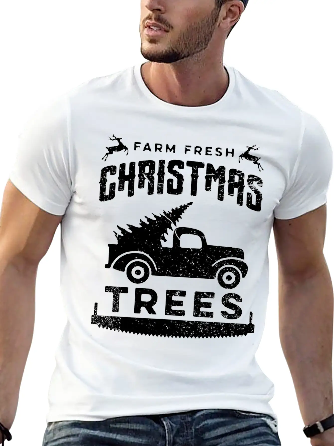 Farm Fresh Christmas Trees Truck And Tree Unisex Short Sleeve Soft Cotton T-Shirt – Casual Everyday Wear