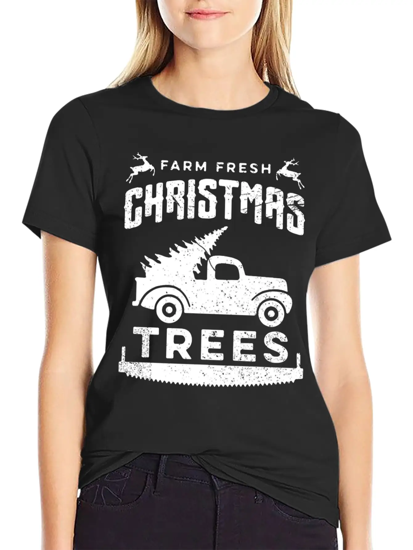 Farm Fresh Christmas Trees Truck And Tree Unisex Short Sleeve Soft Cotton T-Shirt – Casual Everyday Wear