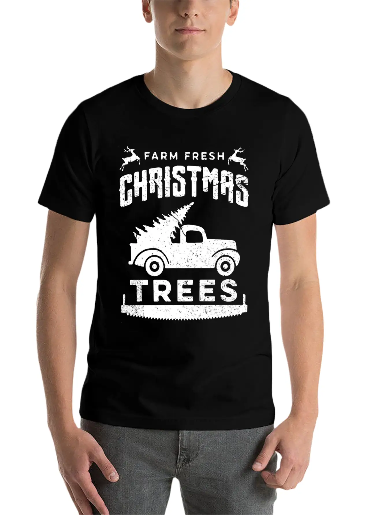 Farm Fresh Christmas Trees Truck And Tree Unisex Short Sleeve Soft Cotton T-Shirt – Casual Everyday Wear