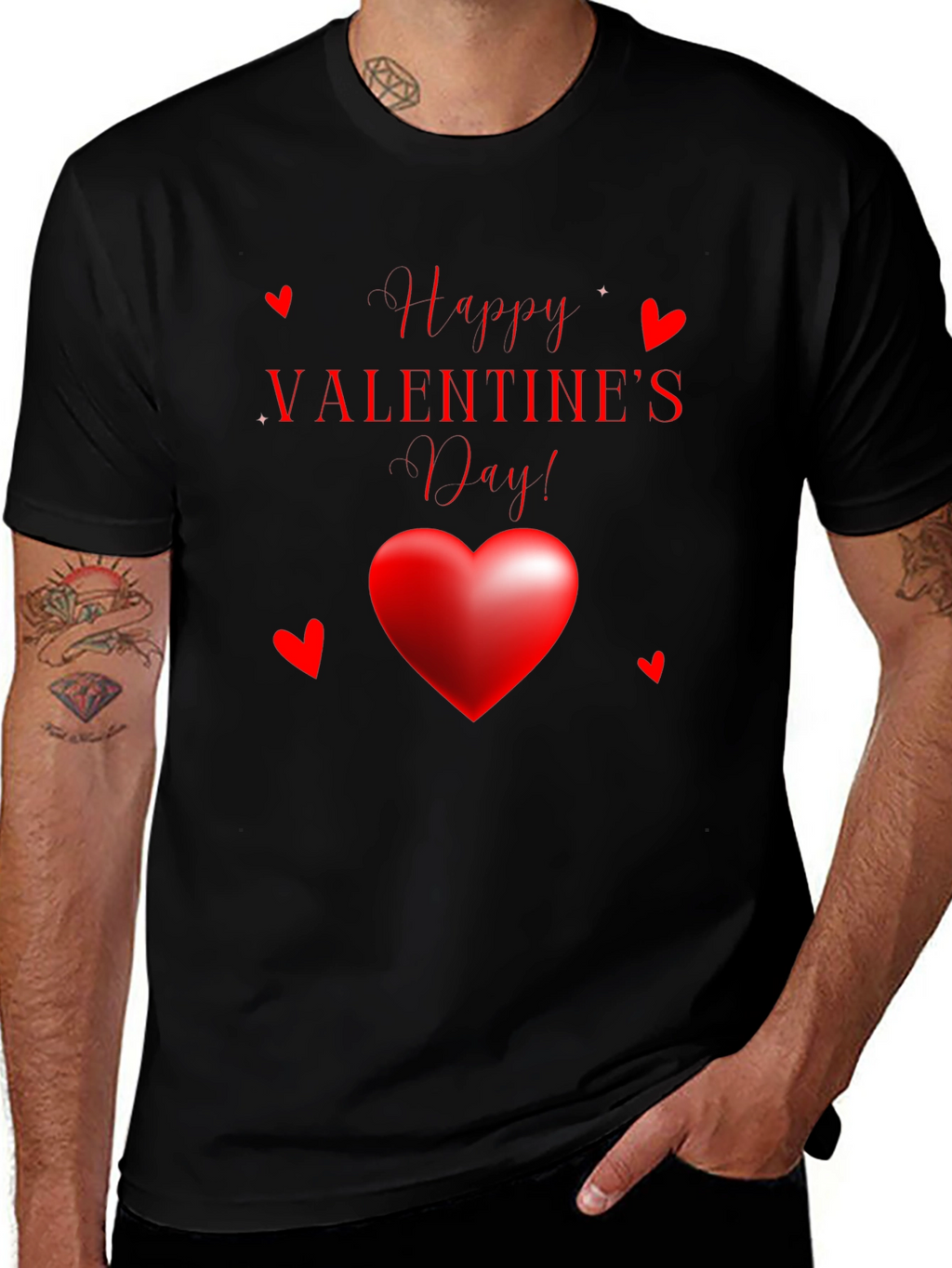 Happy Valentines Day Black Graphic Tee