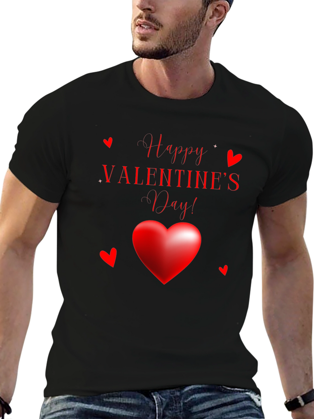 Happy Valentines Day Black Graphic Tee
