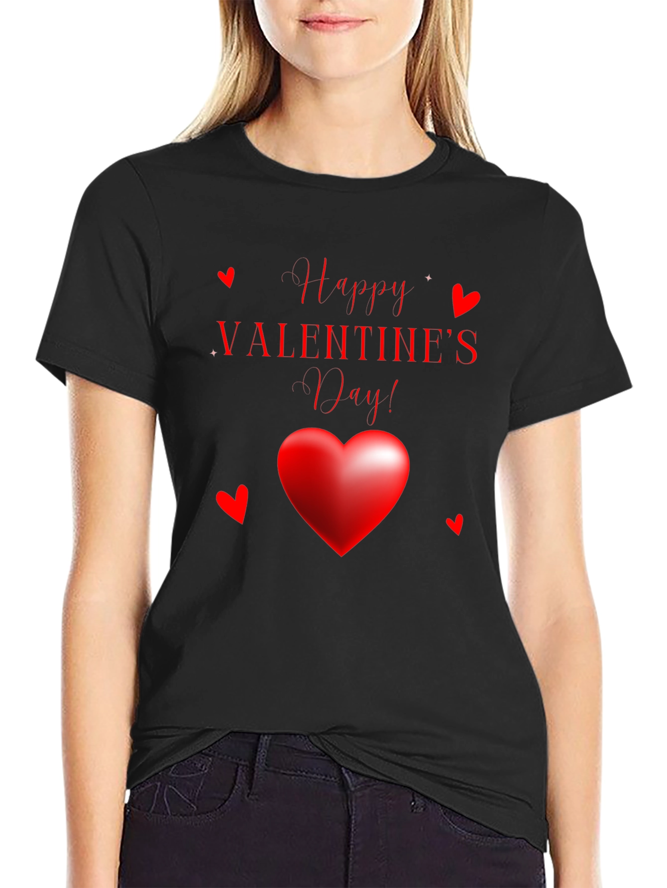 Happy Valentines Day Black Graphic Tee