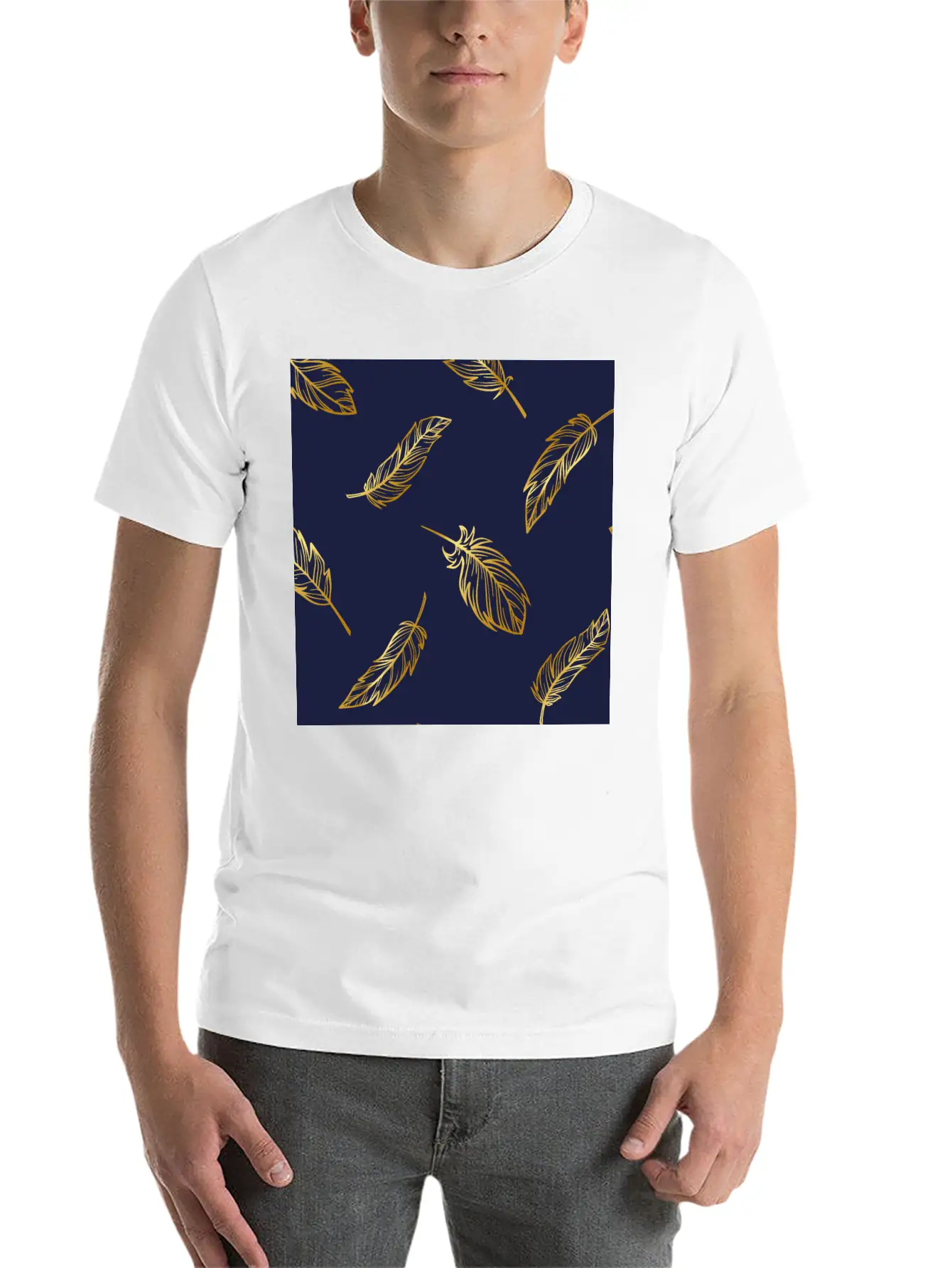 Feather Gold Breathable Soft Cotton T-Shirt – Timeless Casual Look