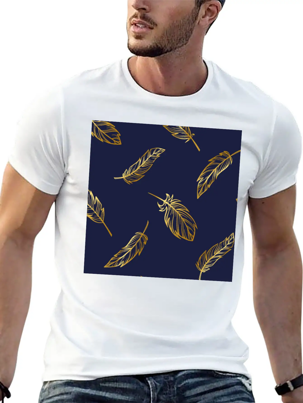 Feather Gold Breathable Soft Cotton T-Shirt – Timeless Casual Look