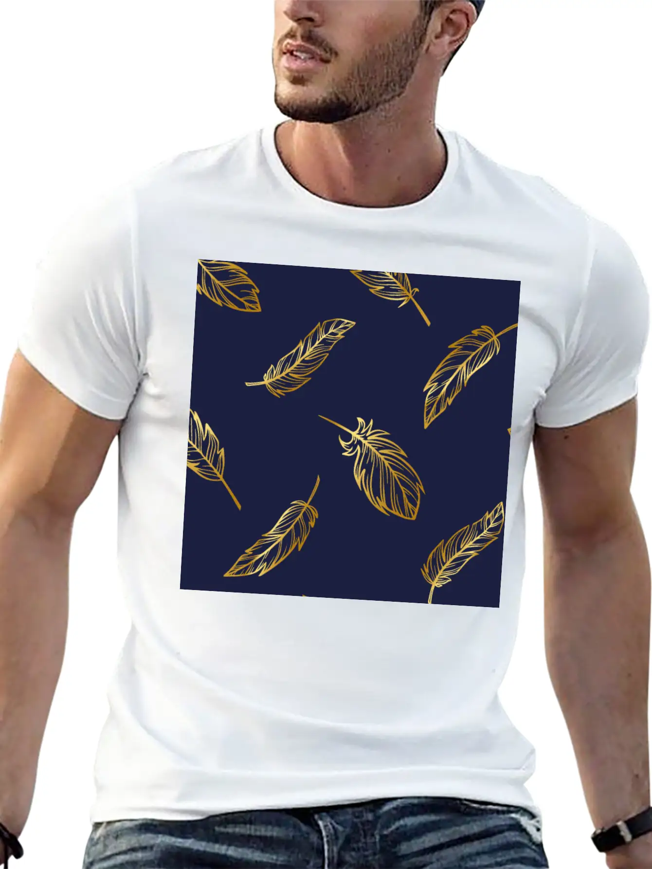 Feather Gold Breathable Soft Cotton T-Shirt – Timeless Casual Look