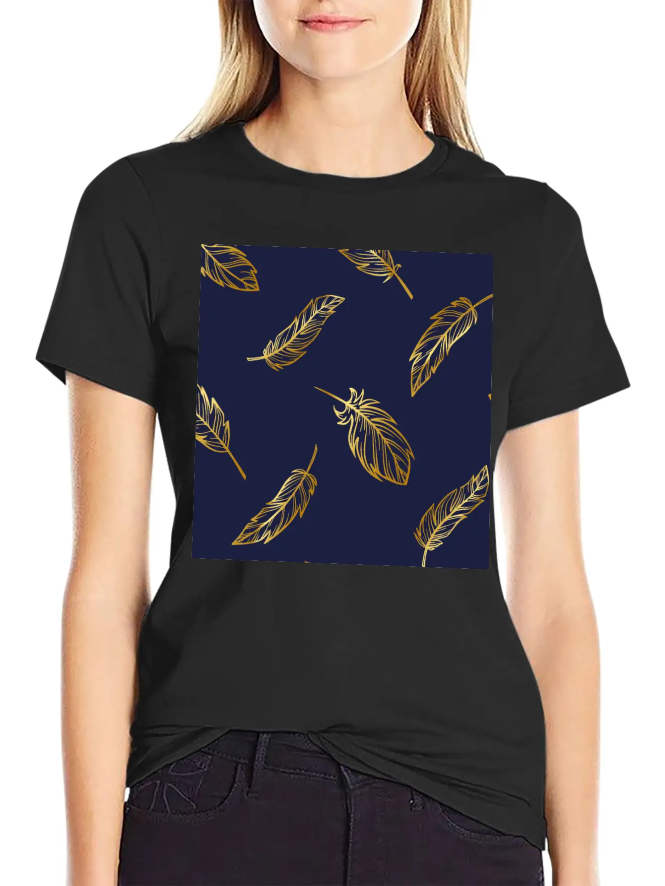 Feather Gold Breathable Soft Cotton T-Shirt – Timeless Casual Look