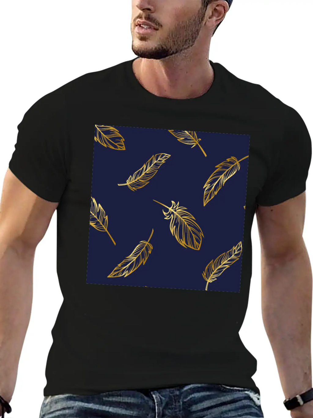 Feather Gold Breathable Soft Cotton T-Shirt – Timeless Casual Look