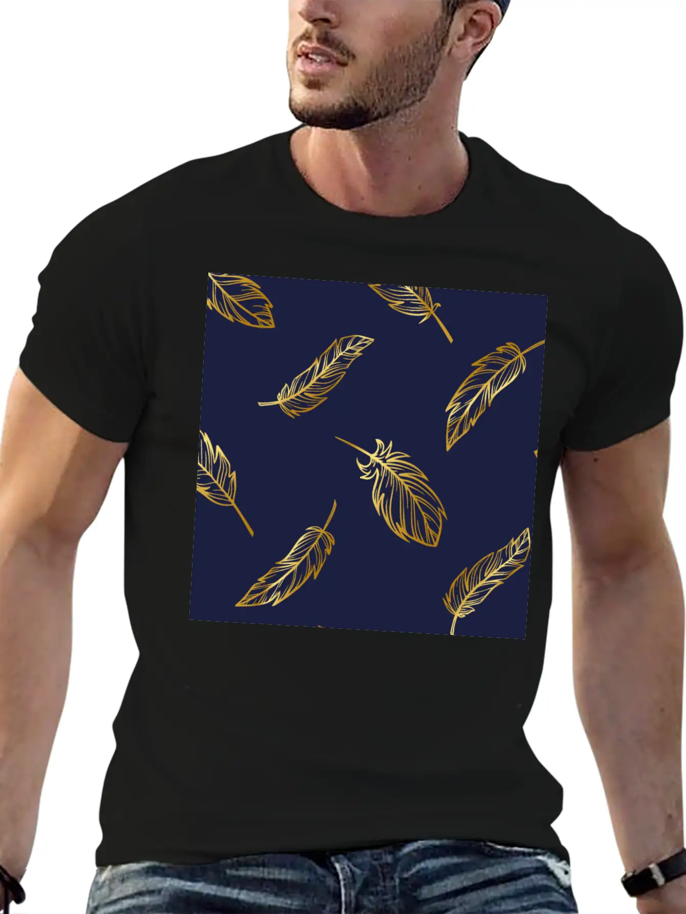 Feather Gold Breathable Soft Cotton T-Shirt – Timeless Casual Look