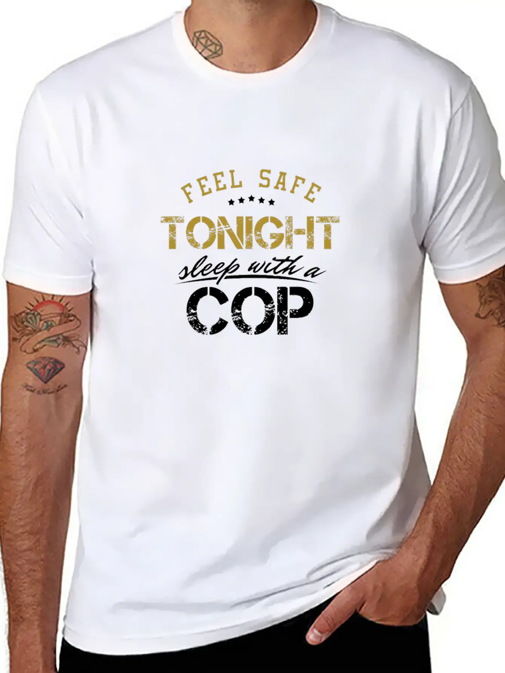 Feel Safe Tonight Cop Officer Policeman Unisex Short Sleeve Soft Cotton T-Shirt – Casual Everyday Wear
