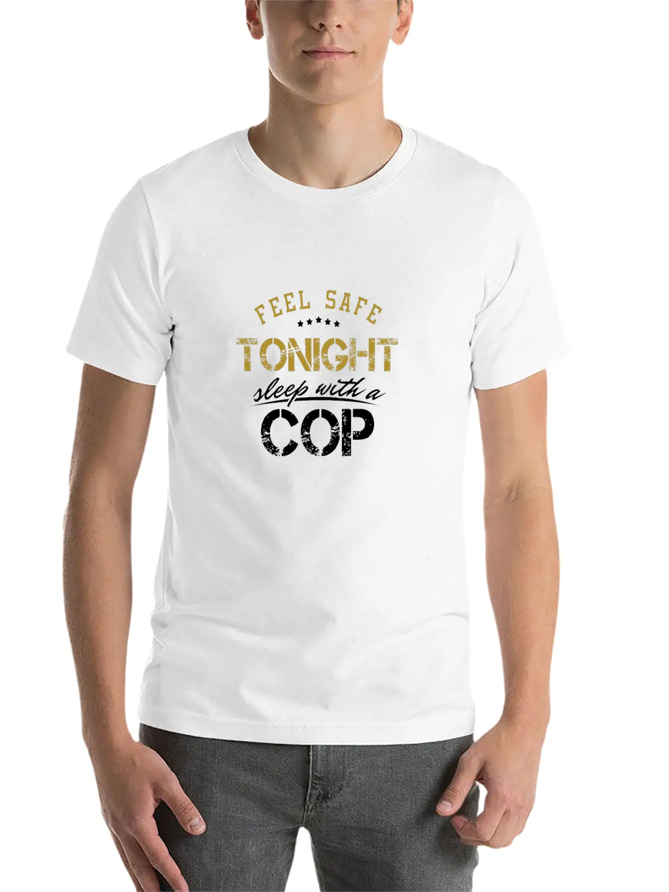 Feel Safe Tonight Cop Officer Policeman Unisex Short Sleeve Soft Cotton T-Shirt – Casual Everyday Wear
