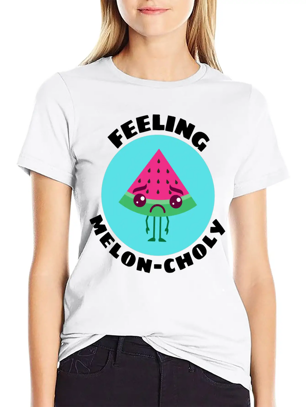 Feeling Melon Choly Cute Watermelon Pun Unisex Casual T-Shirt – Clean Design For Daily Comfort