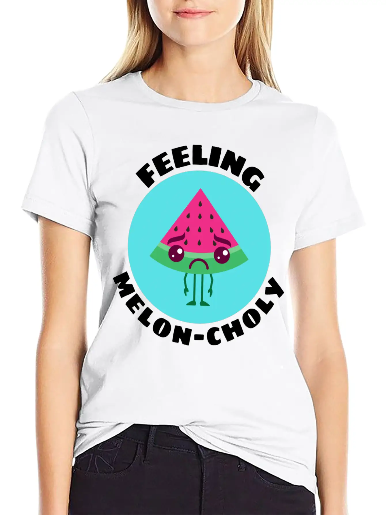 Feeling Melon Choly Cute Watermelon Pun Unisex Casual T-Shirt – Clean Design For Daily Comfort