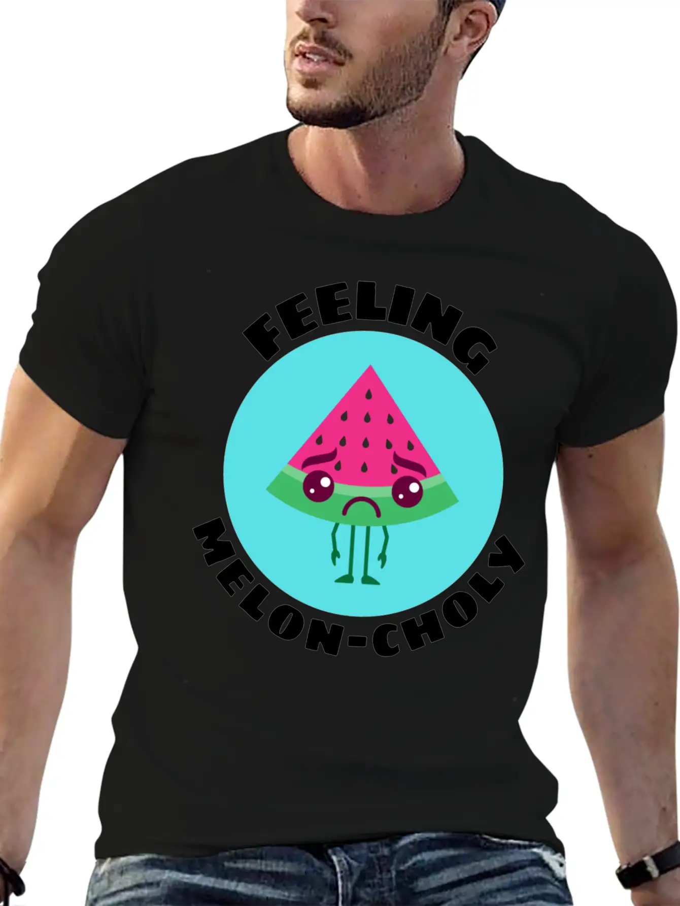 Feeling Melon Choly Cute Watermelon Pun Unisex Casual T-Shirt – Clean Design For Daily Comfort