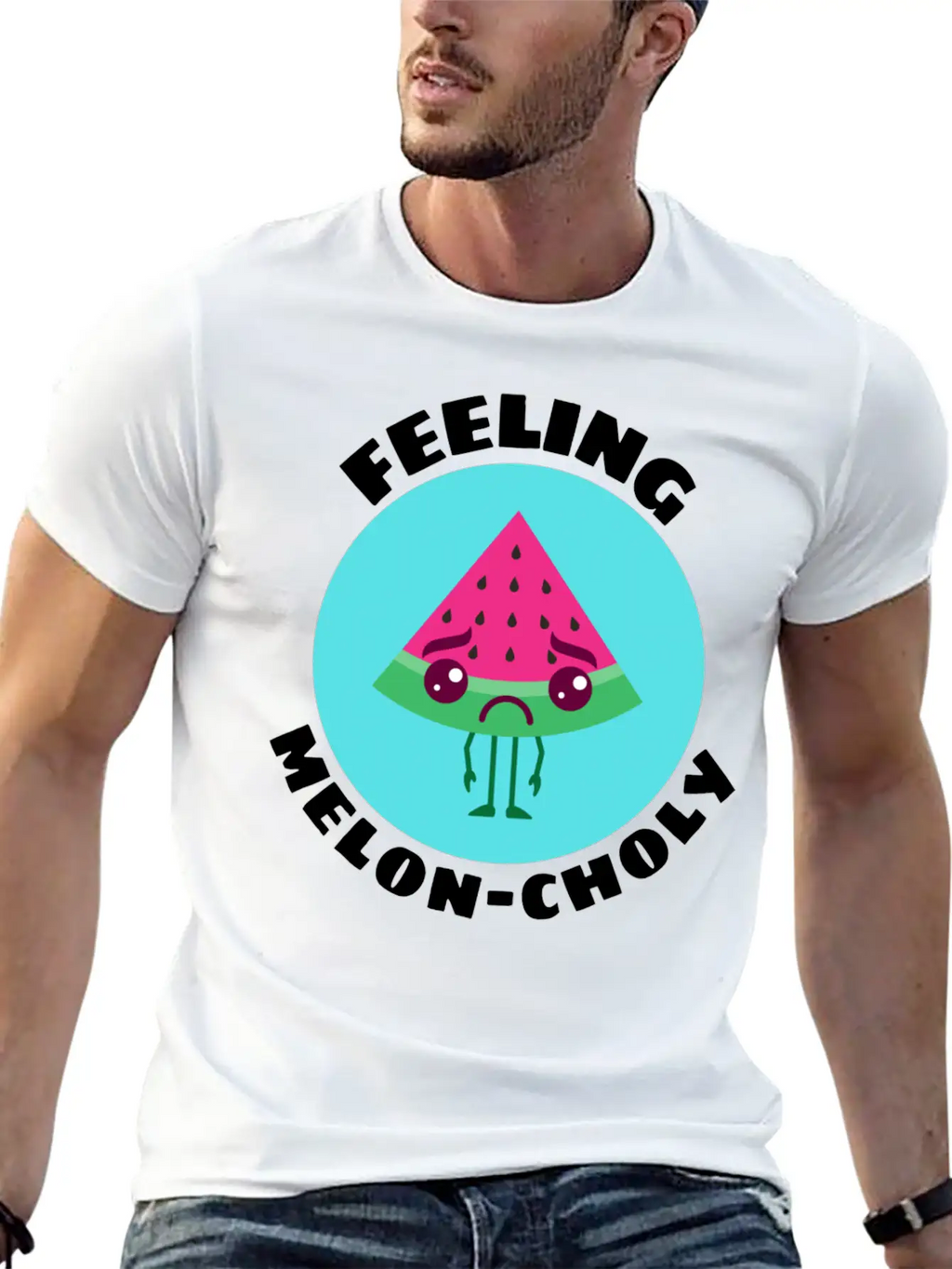 Feeling Melon Choly Cute Watermelon Pun Unisex Casual T-Shirt – Clean Design For Daily Comfort