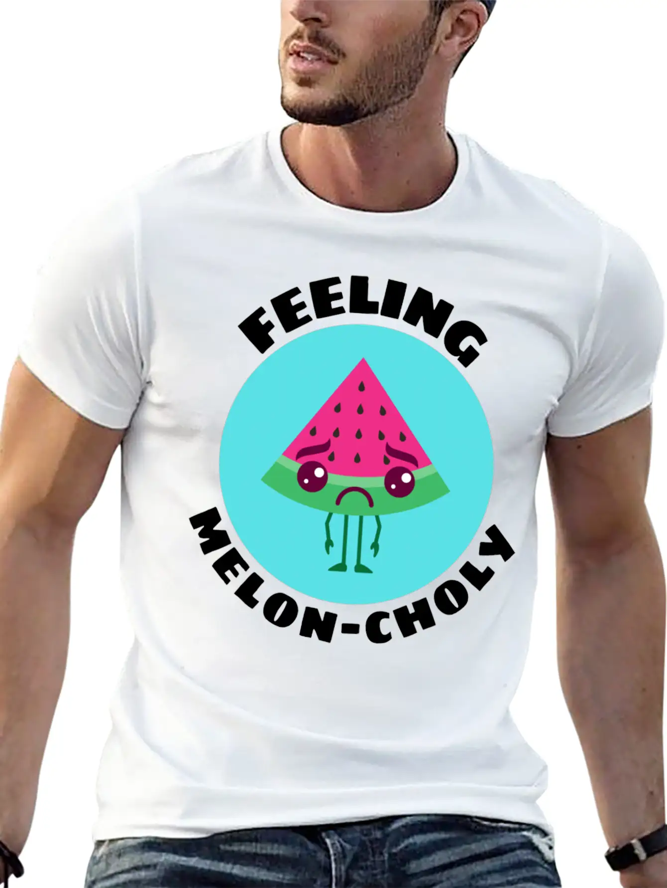 Feeling Melon Choly Cute Watermelon Pun Unisex Casual T-Shirt – Clean Design For Daily Comfort