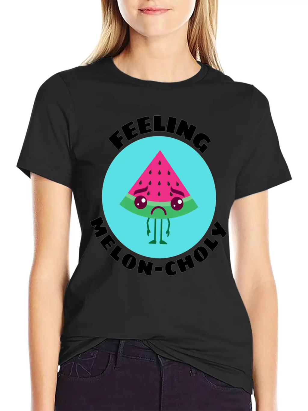 Feeling Melon Choly Cute Watermelon Pun Unisex Casual T-Shirt – Clean Design For Daily Comfort