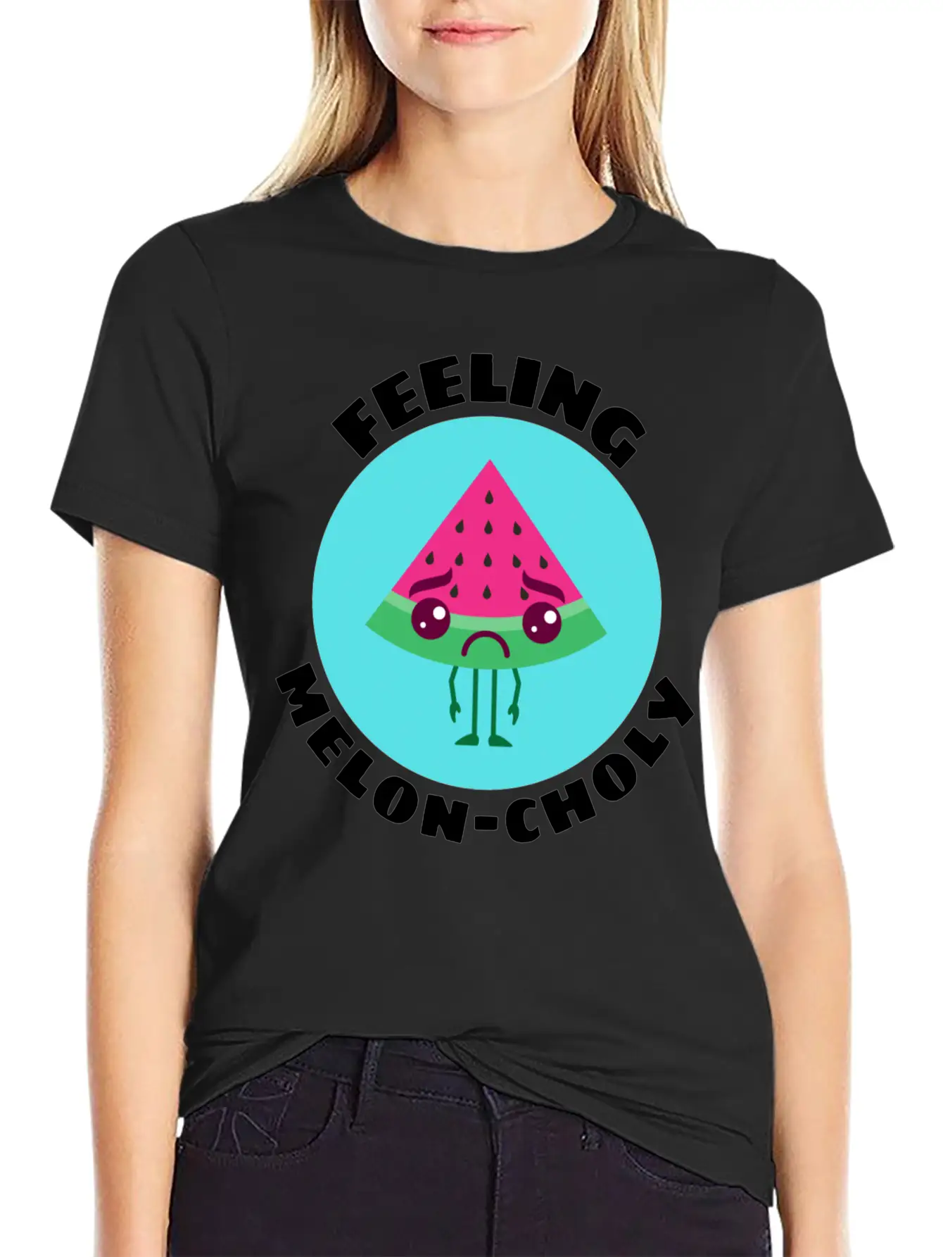 Feeling Melon Choly Cute Watermelon Pun Unisex Casual T-Shirt – Clean Design For Daily Comfort