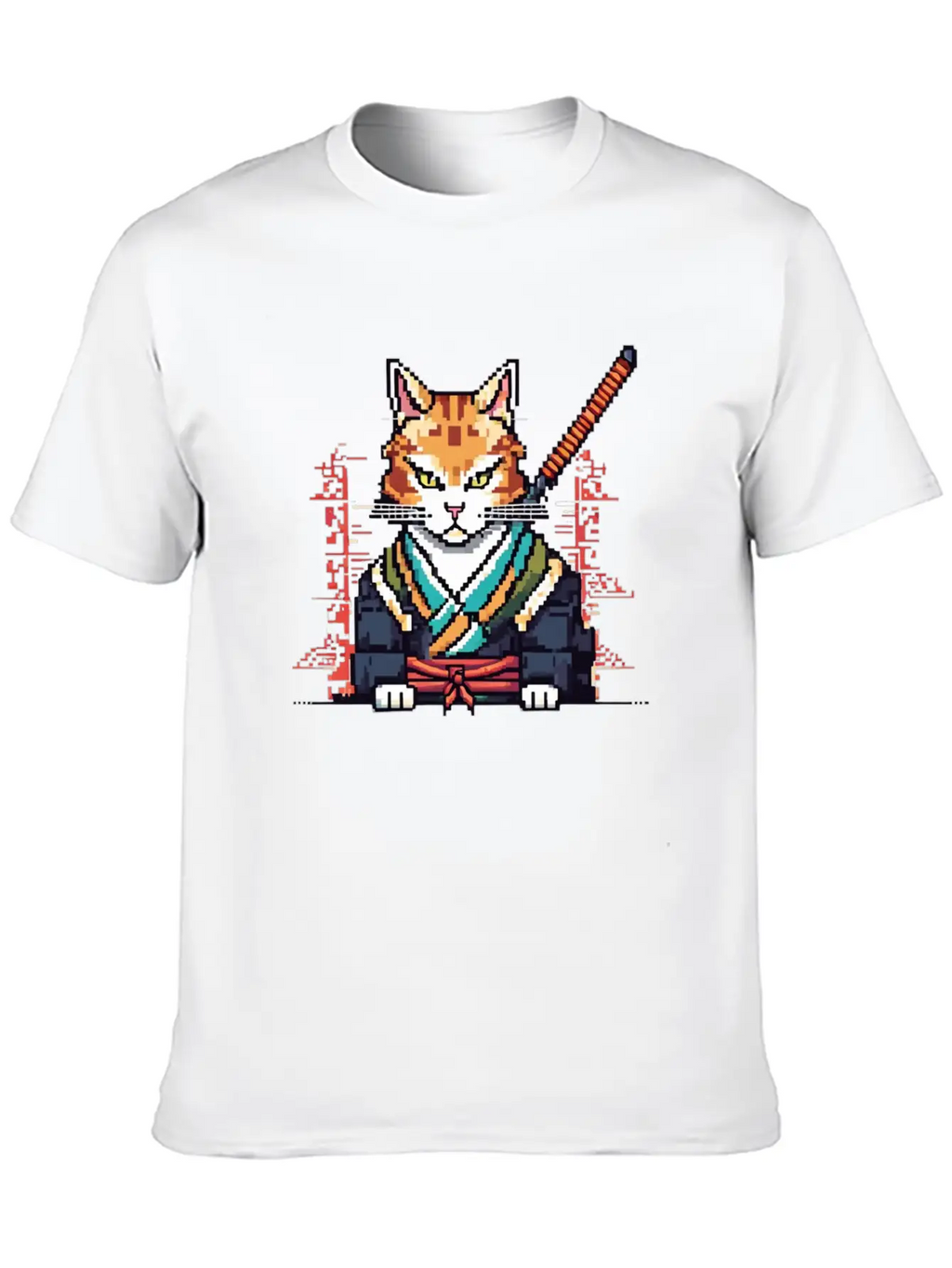 Feline Samurai Pixel Art Unisex Casual T-Shirt – Clean Design For Daily Comfort