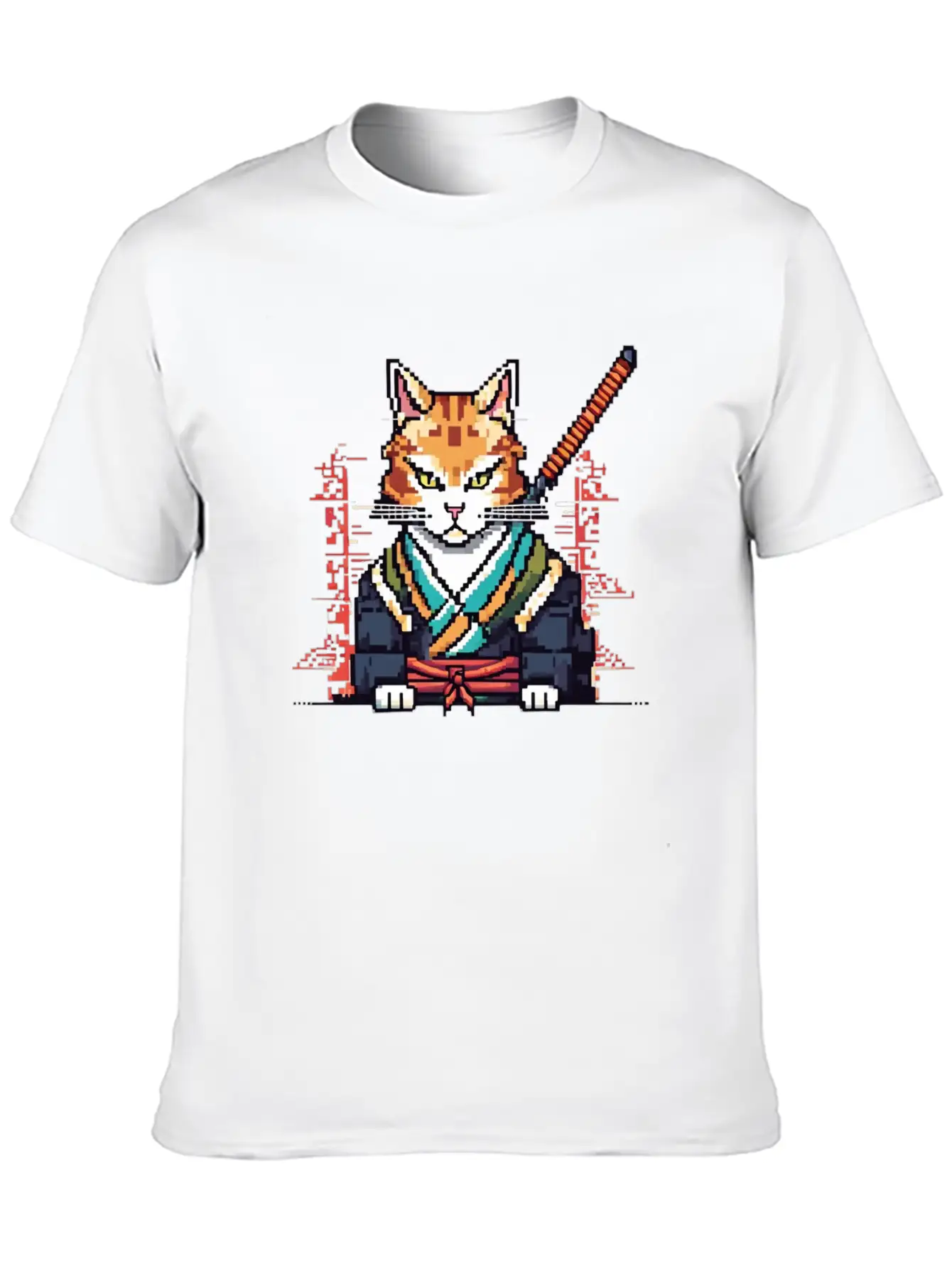 Feline Samurai Pixel Art Unisex Casual T-Shirt – Clean Design For Daily Comfort