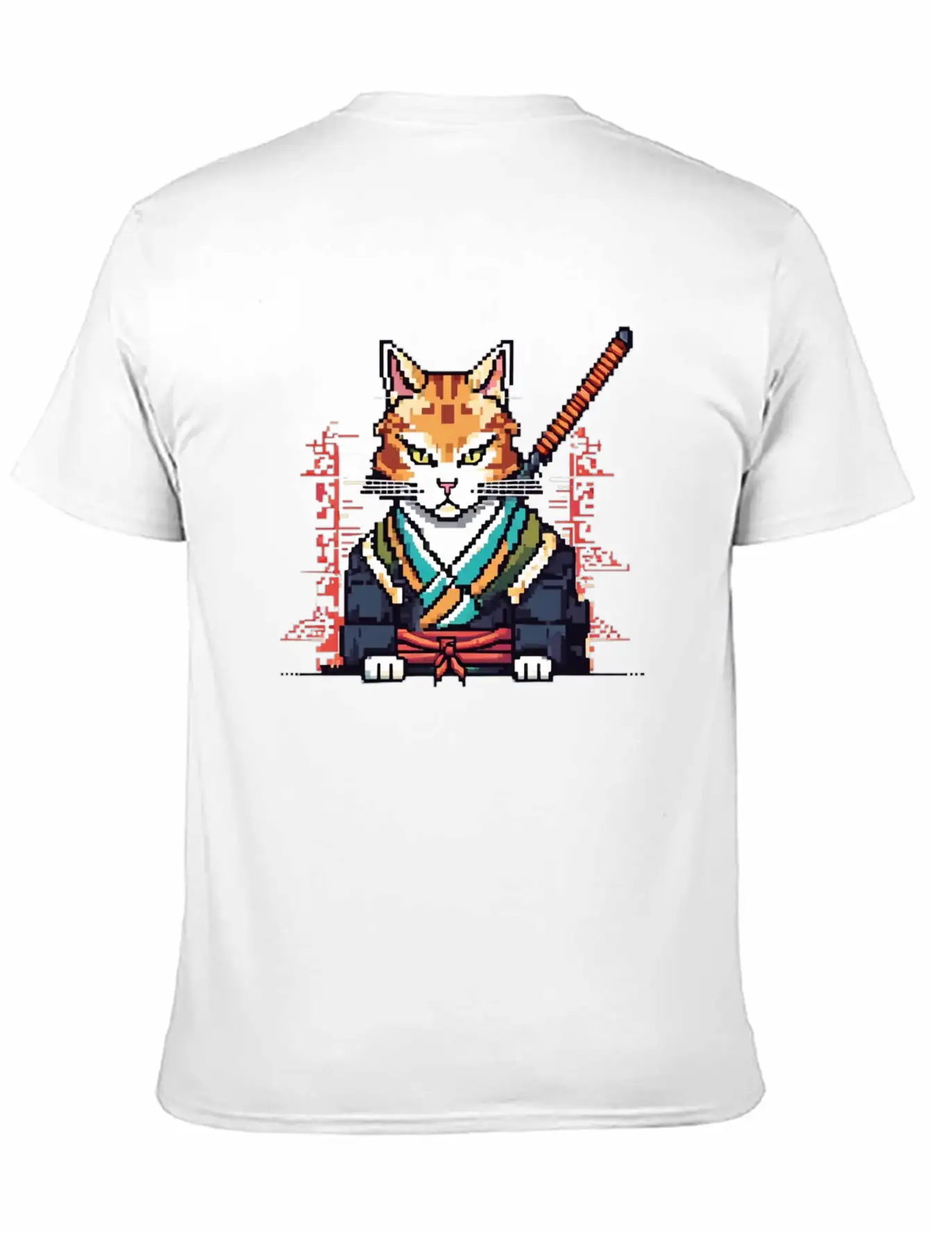 Feline Samurai Pixel Art Unisex Casual T-Shirt – Clean Design For Daily Comfort