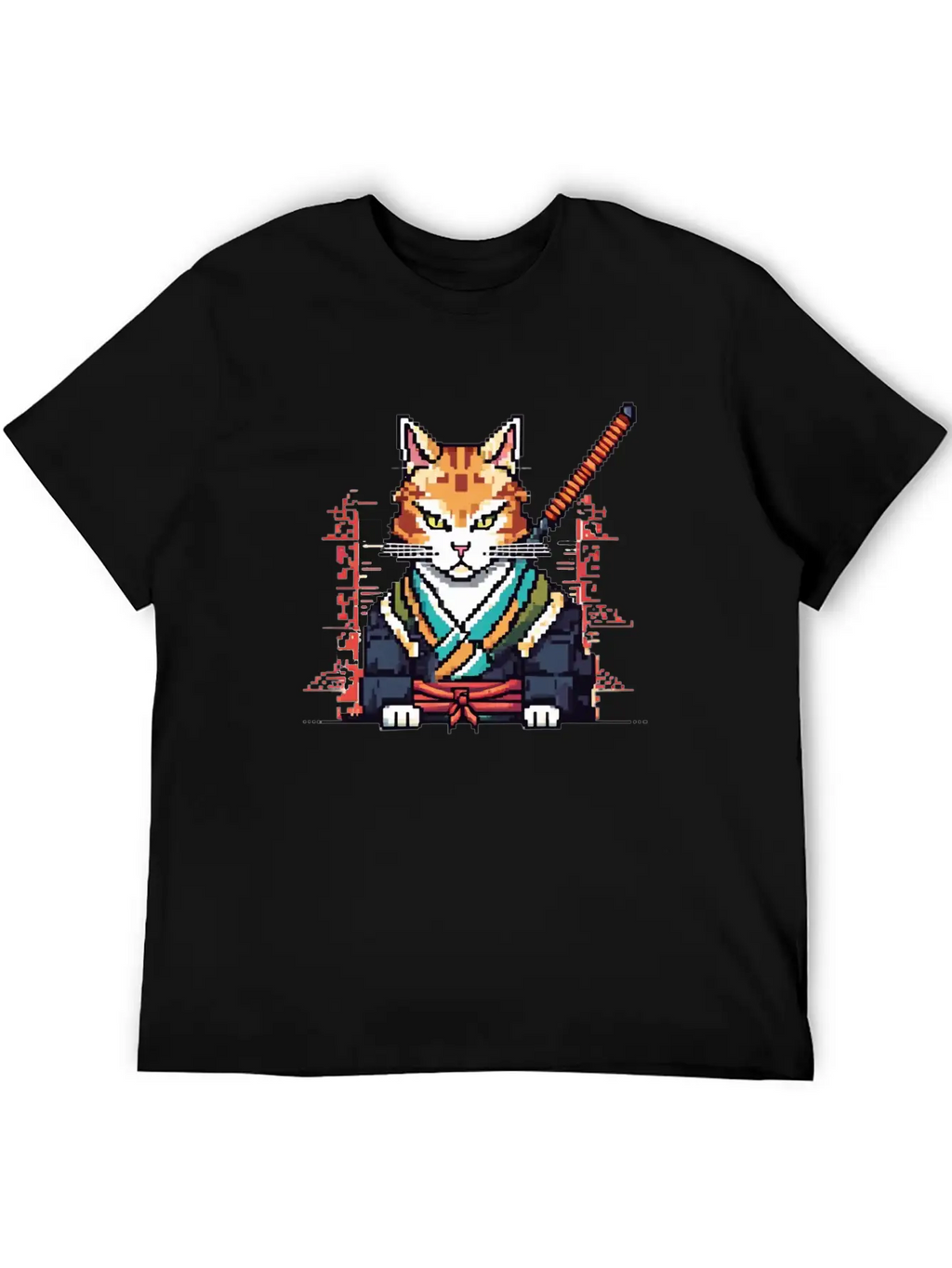 Feline Samurai Pixel Art Unisex Casual T-Shirt – Clean Design For Daily Comfort