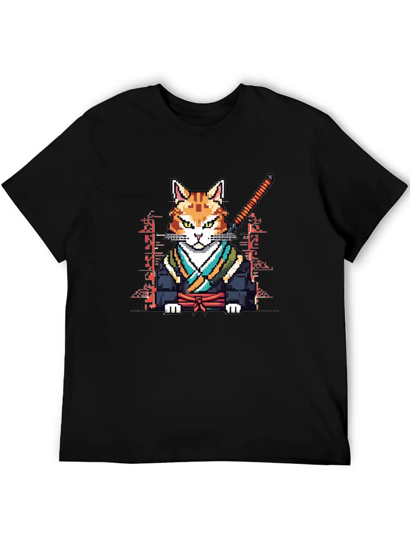 Feline Samurai Pixel Art Unisex Casual T-Shirt – Clean Design For Daily Comfort