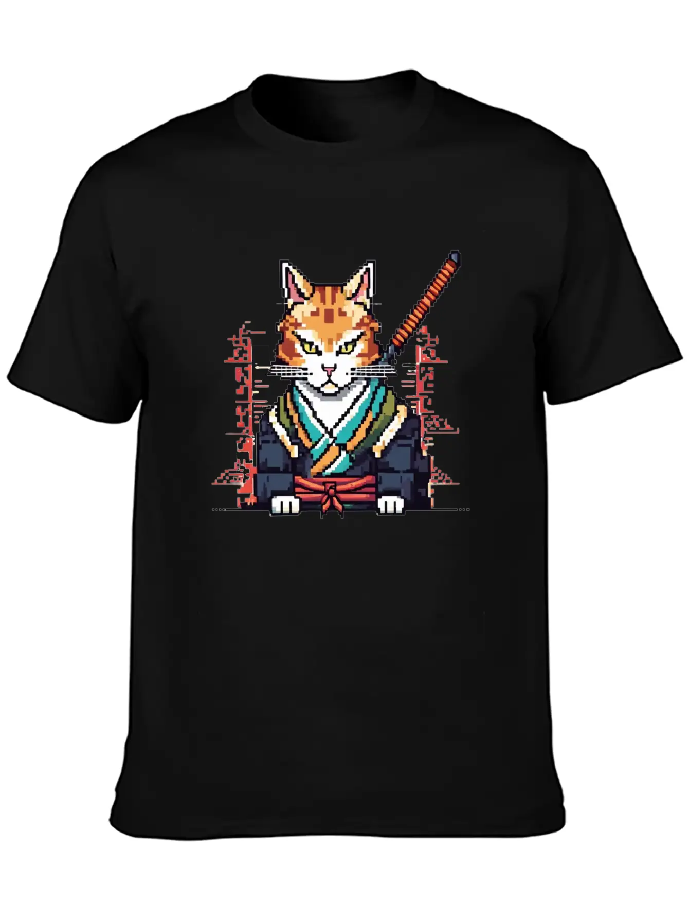 Feline Samurai Pixel Art Unisex Casual T-Shirt – Clean Design For Daily Comfort