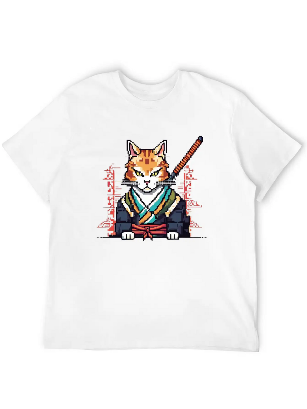 Feline Samurai Pixel Art Unisex Casual T-Shirt – Clean Design For Daily Comfort