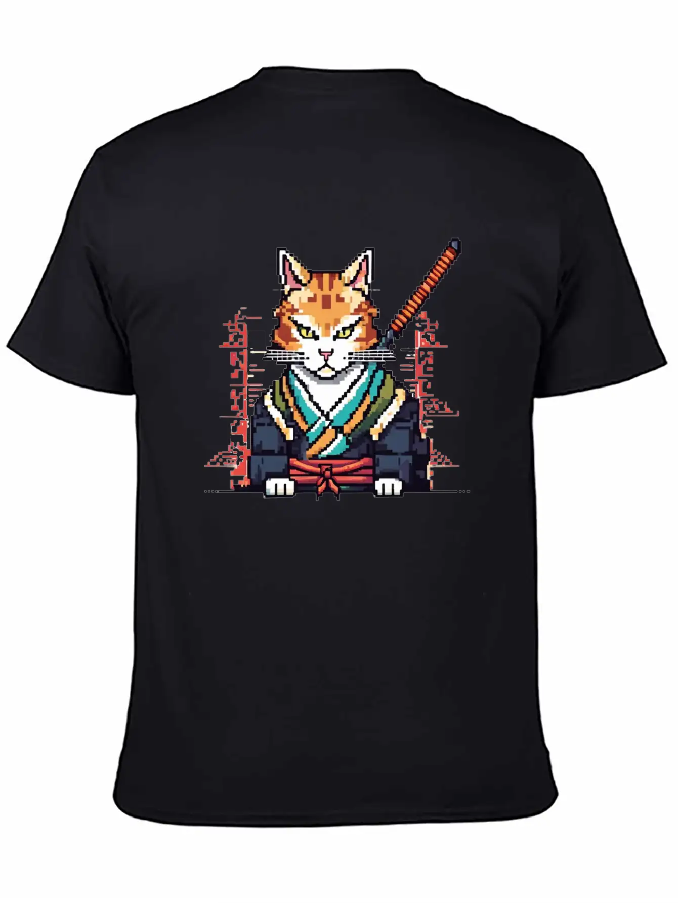 Feline Samurai Pixel Art Unisex Casual T-Shirt – Clean Design For Daily Comfort
