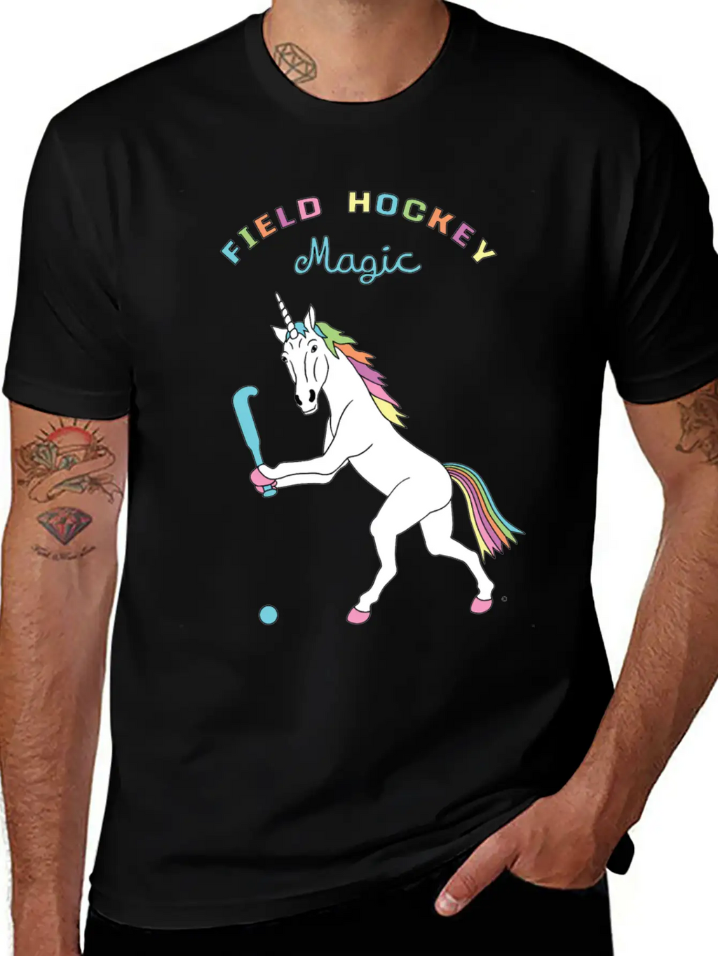 Field Hockey Unicorn Outline Breathable Soft Cotton T-Shirt – Timeless Casual Look