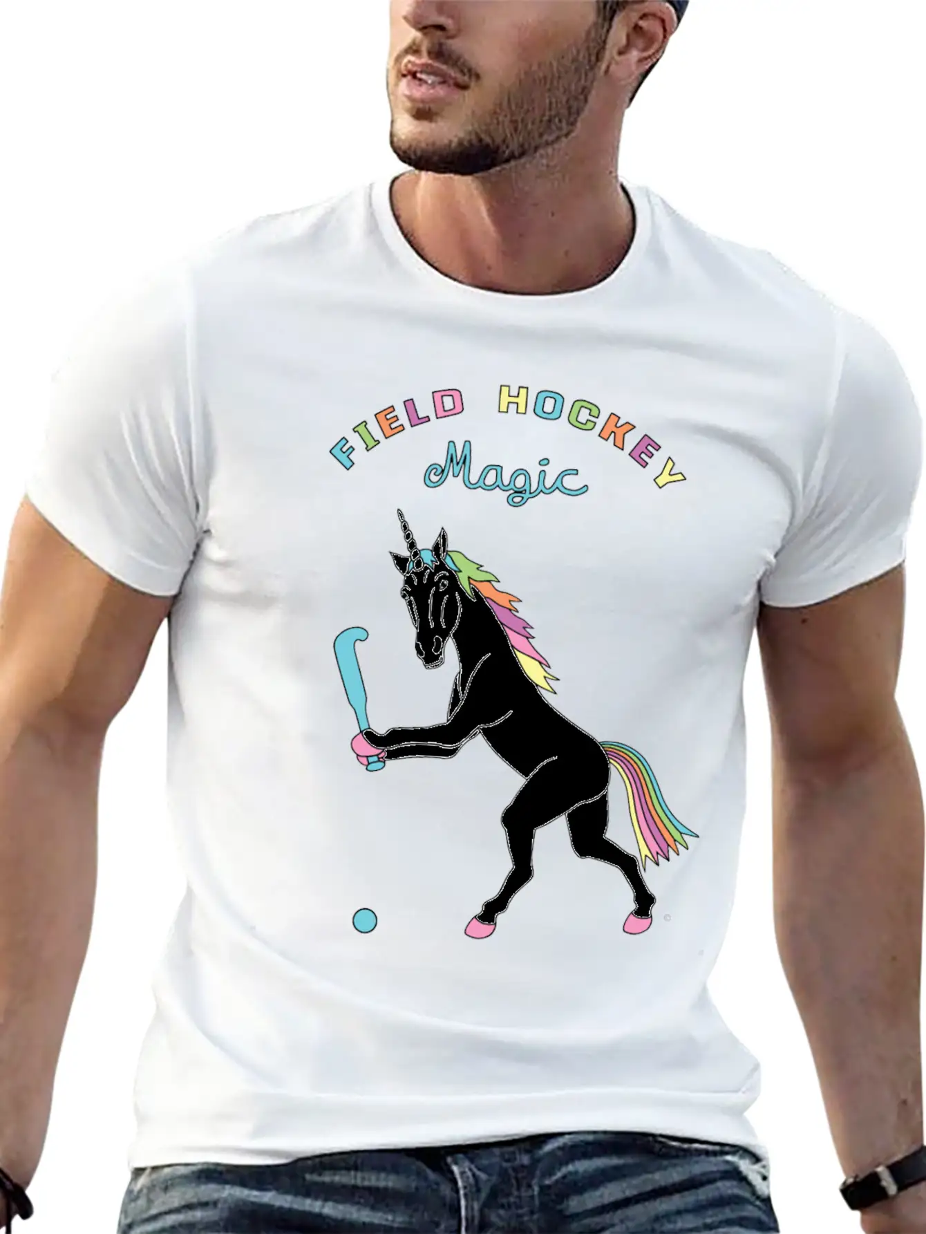 Field Hockey Unicorn Outline Breathable Soft Cotton T-Shirt – Timeless Casual Look