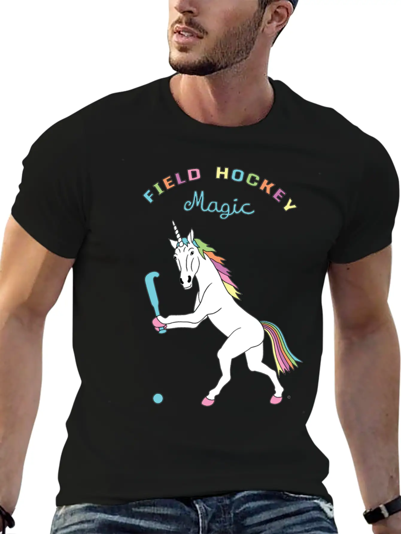 Field Hockey Unicorn Outline Breathable Soft Cotton T-Shirt – Timeless Casual Look