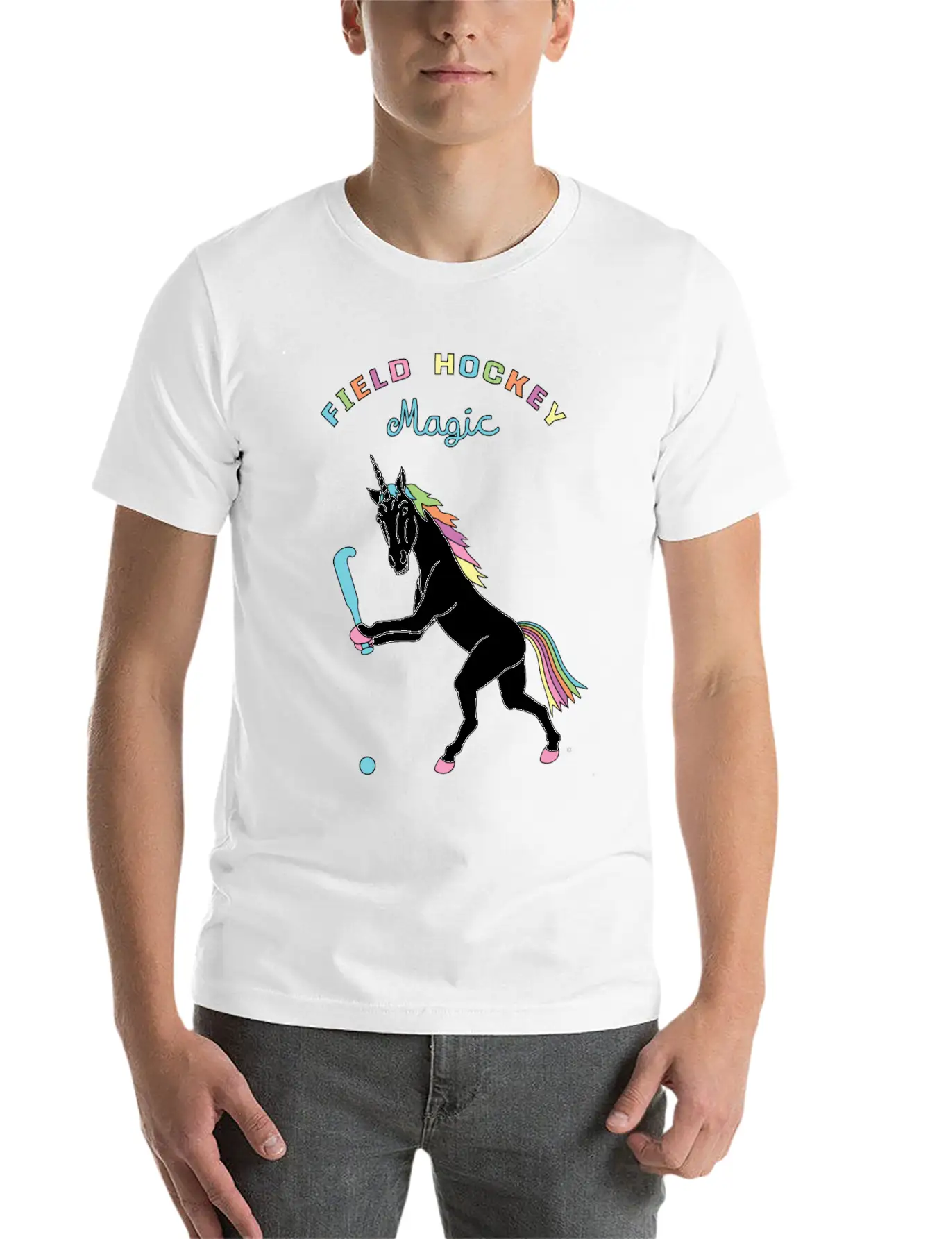 Field Hockey Unicorn Outline Breathable Soft Cotton T-Shirt – Timeless Casual Look
