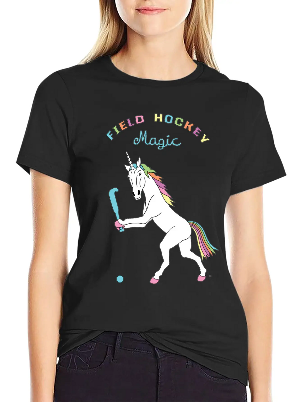 Field Hockey Unicorn Outline Breathable Soft Cotton T-Shirt – Timeless Casual Look
