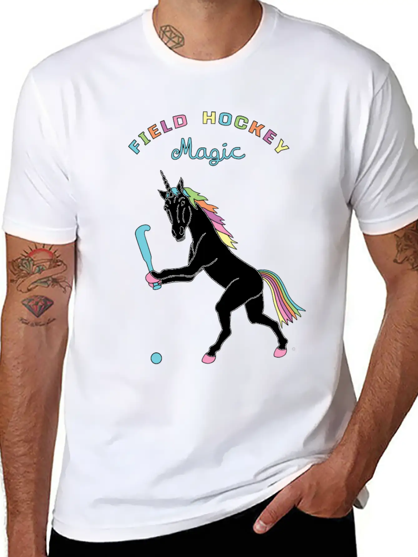 Field Hockey Unicorn Outline Breathable Soft Cotton T-Shirt – Timeless Casual Look