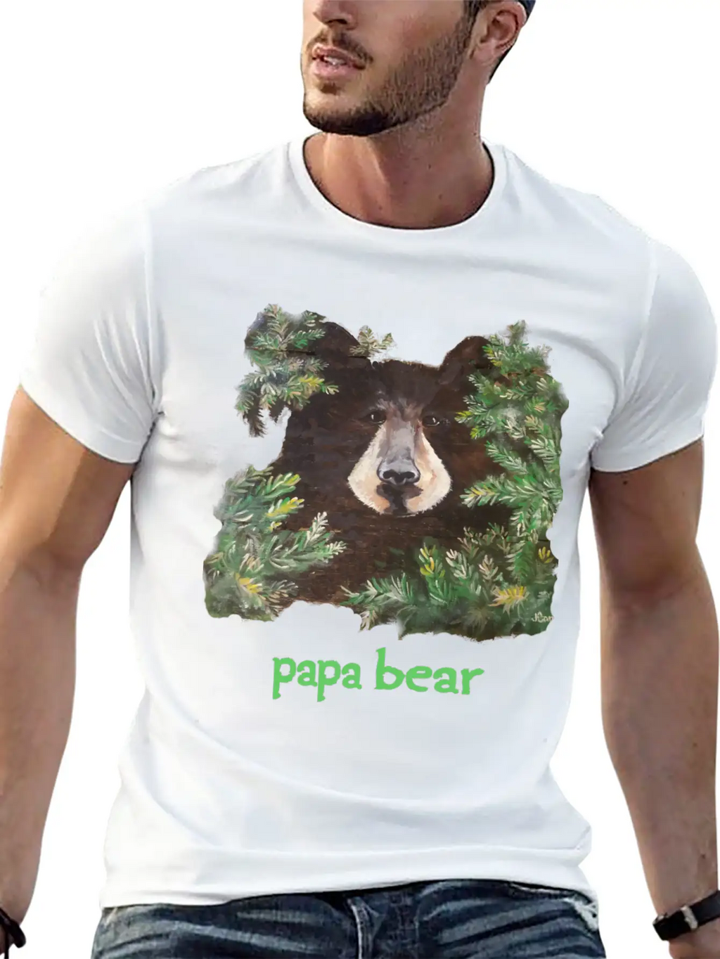 Fierce Brown Painting Papa Bear Father's Day Breathable Soft Cotton T-Shirt – Timeless Casual Look