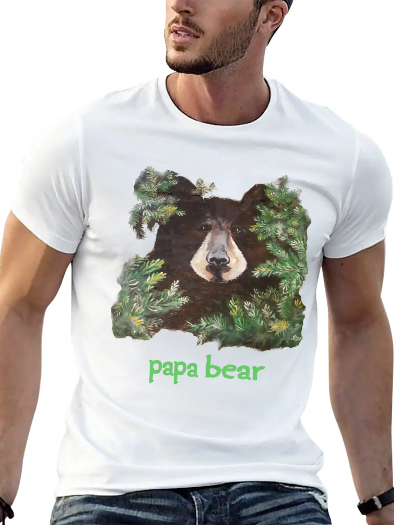 Fierce Brown Painting Papa Bear Father's Day Breathable Soft Cotton T-Shirt – Timeless Casual Look