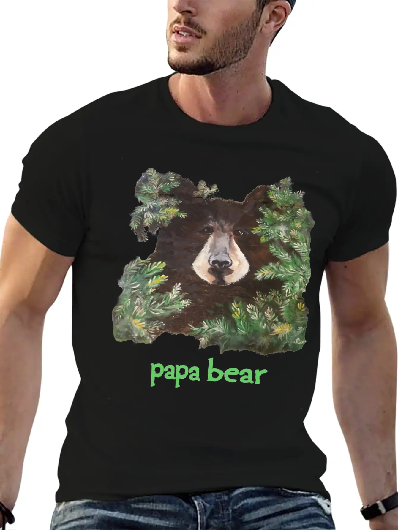 Fierce Brown Painting Papa Bear Father's Day Breathable Soft Cotton T-Shirt – Timeless Casual Look
