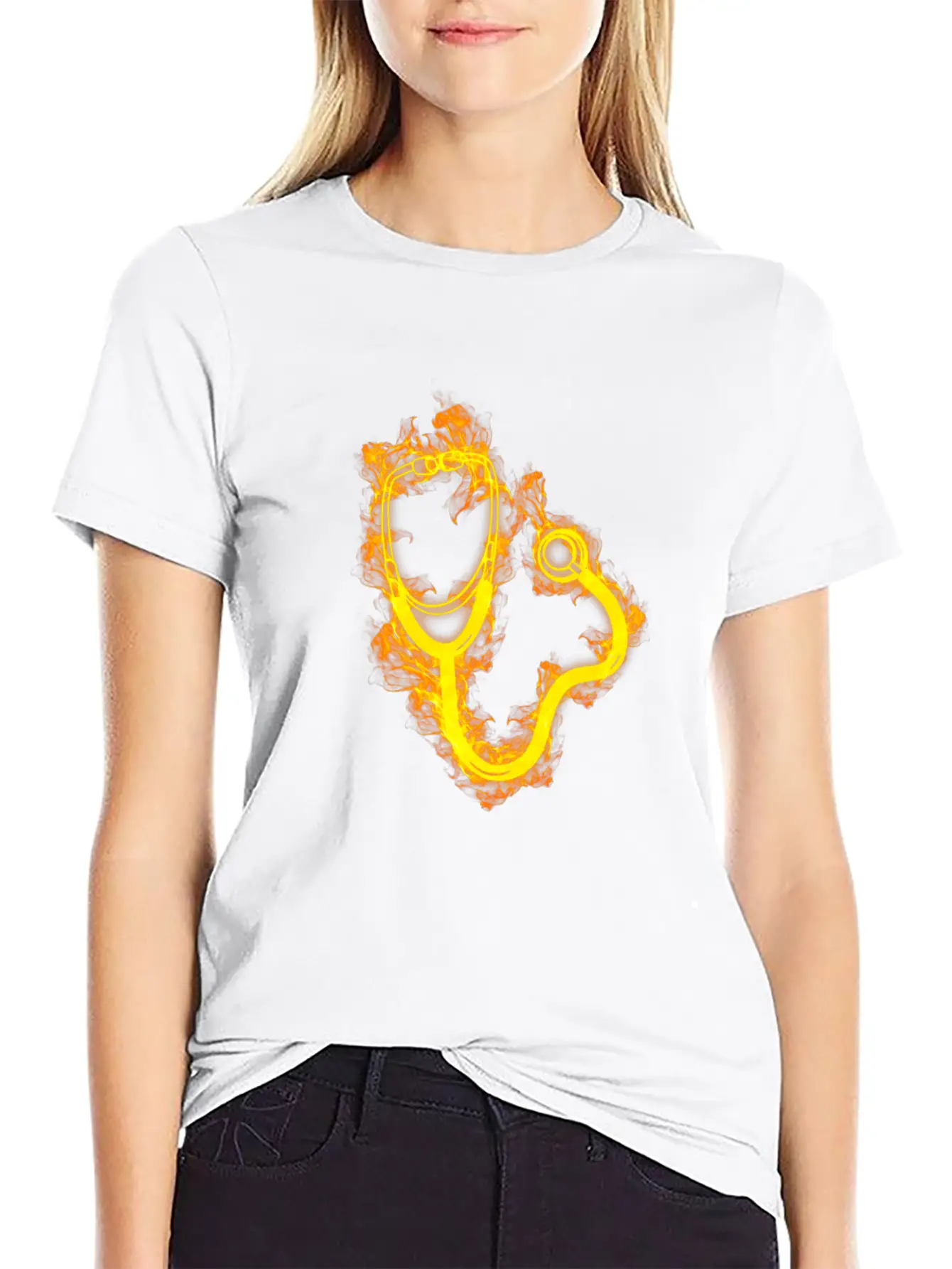 Fire Doctor Flames Stethoscope Breathable Soft Cotton T-Shirt – Timeless Casual Look