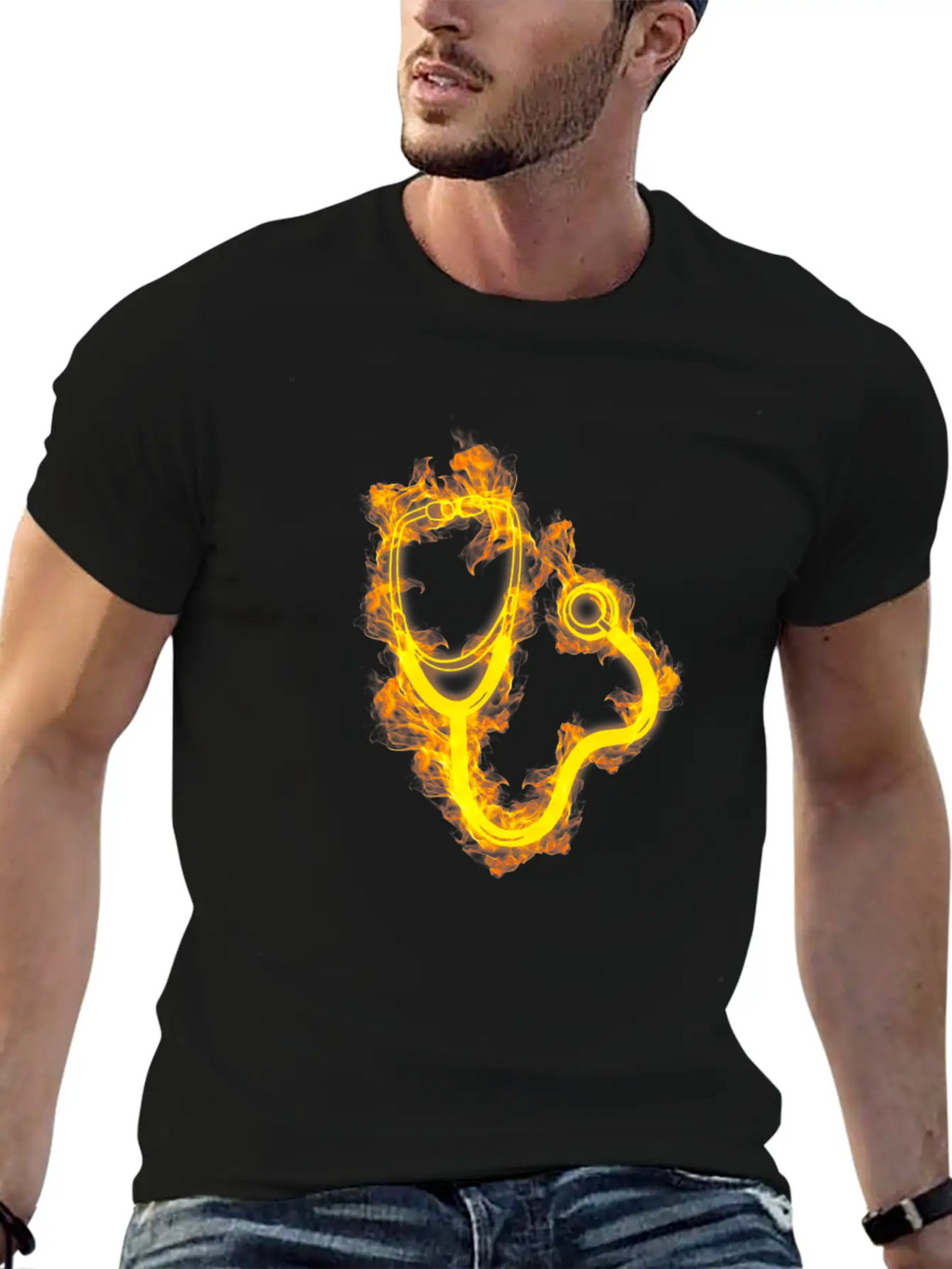 Fire Doctor Flames Stethoscope Breathable Soft Cotton T-Shirt – Timeless Casual Look