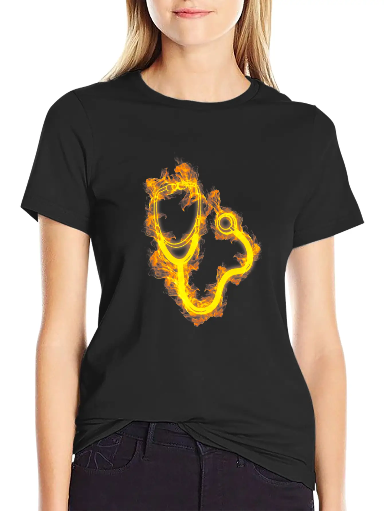 Fire Doctor Flames Stethoscope Breathable Soft Cotton T-Shirt – Timeless Casual Look