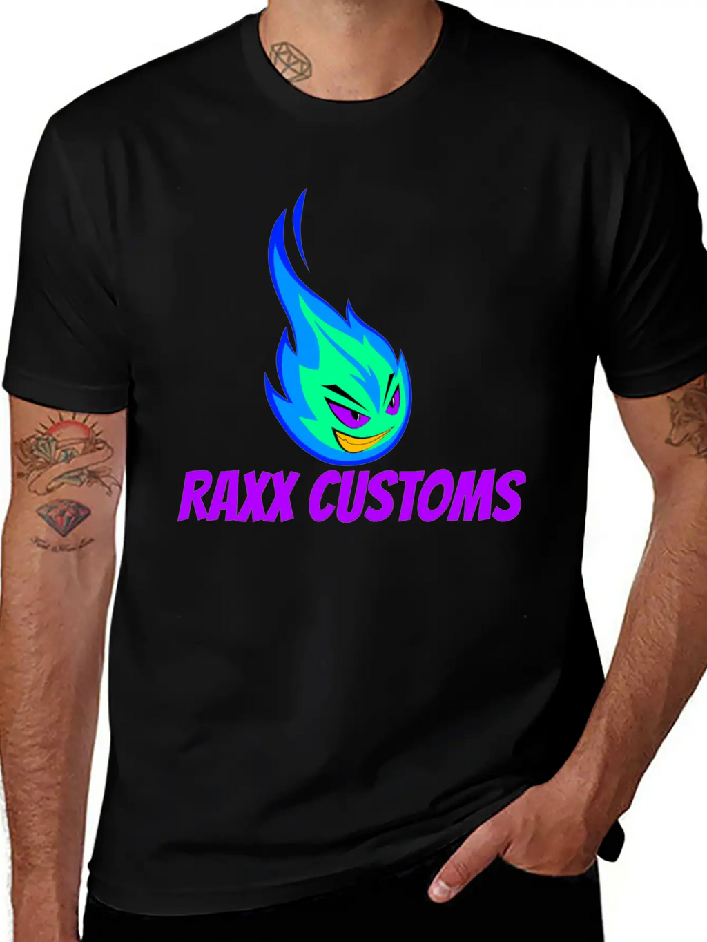 Fire RAXX CUSTOMS Logo Green And Blue Unisex Casual T-Shirt – Clean Design For Daily Comfort