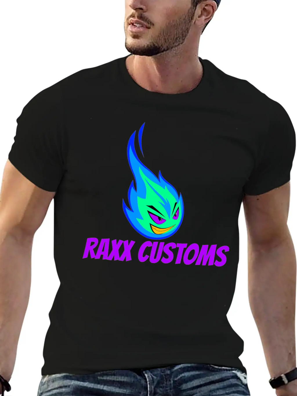 Fire RAXX CUSTOMS Logo Green And Blue Unisex Casual T-Shirt – Clean Design For Daily Comfort