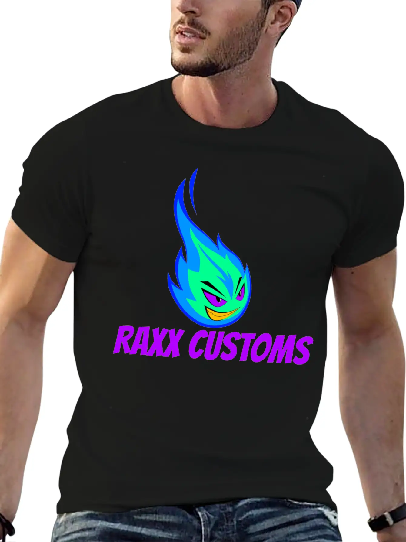 Fire RAXX CUSTOMS Logo Green And Blue Unisex Casual T-Shirt – Clean Design For Daily Comfort