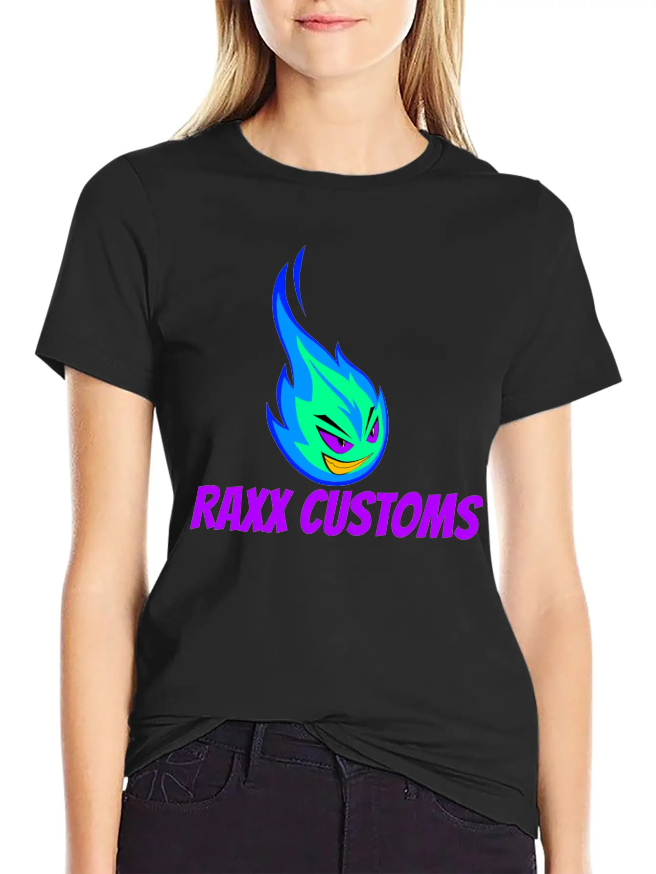 Fire RAXX CUSTOMS Logo Green And Blue Unisex Casual T-Shirt – Clean Design For Daily Comfort