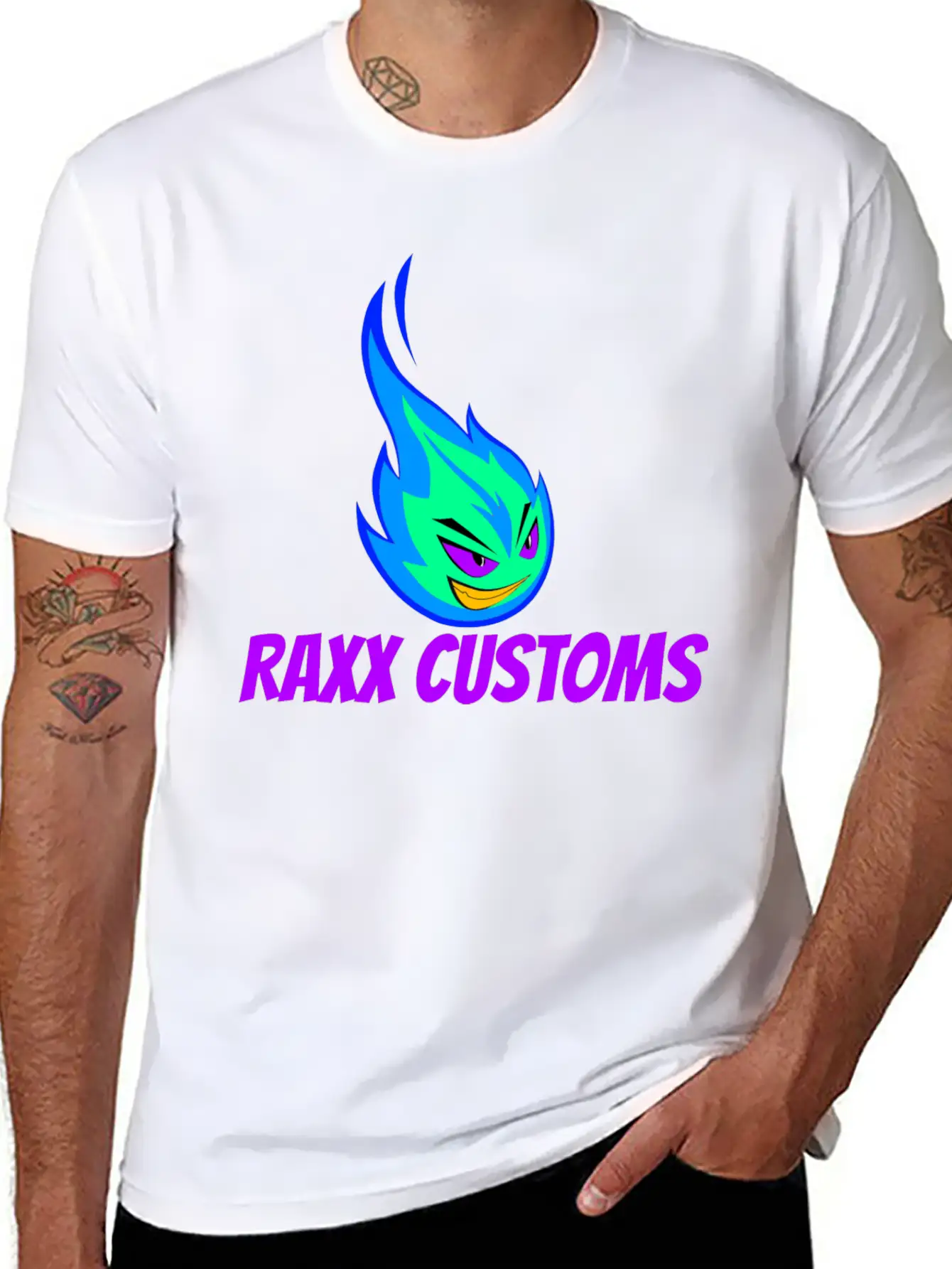 Fire RAXX CUSTOMS Logo Green And Blue Unisex Casual T-Shirt – Clean Design For Daily Comfort