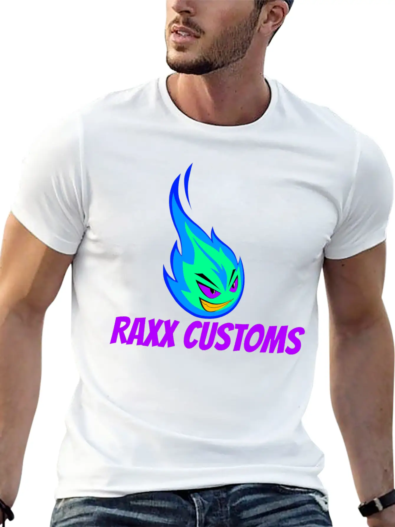 Fire RAXX CUSTOMS Logo Green And Blue Unisex Casual T-Shirt – Clean Design For Daily Comfort
