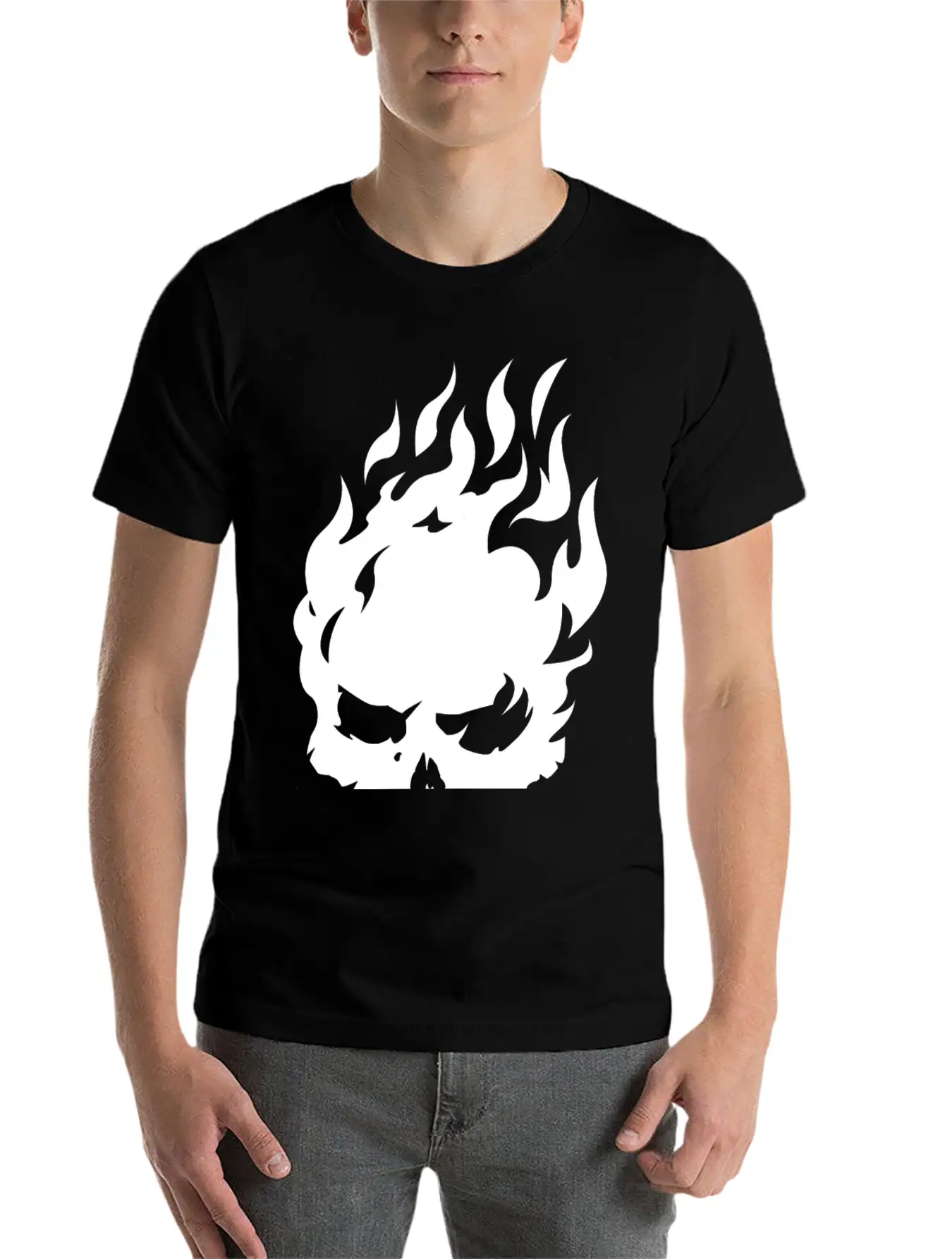 Fire Skull Burning In Flames Unisex Casual T-Shirt – Clean Design For Daily Comfort