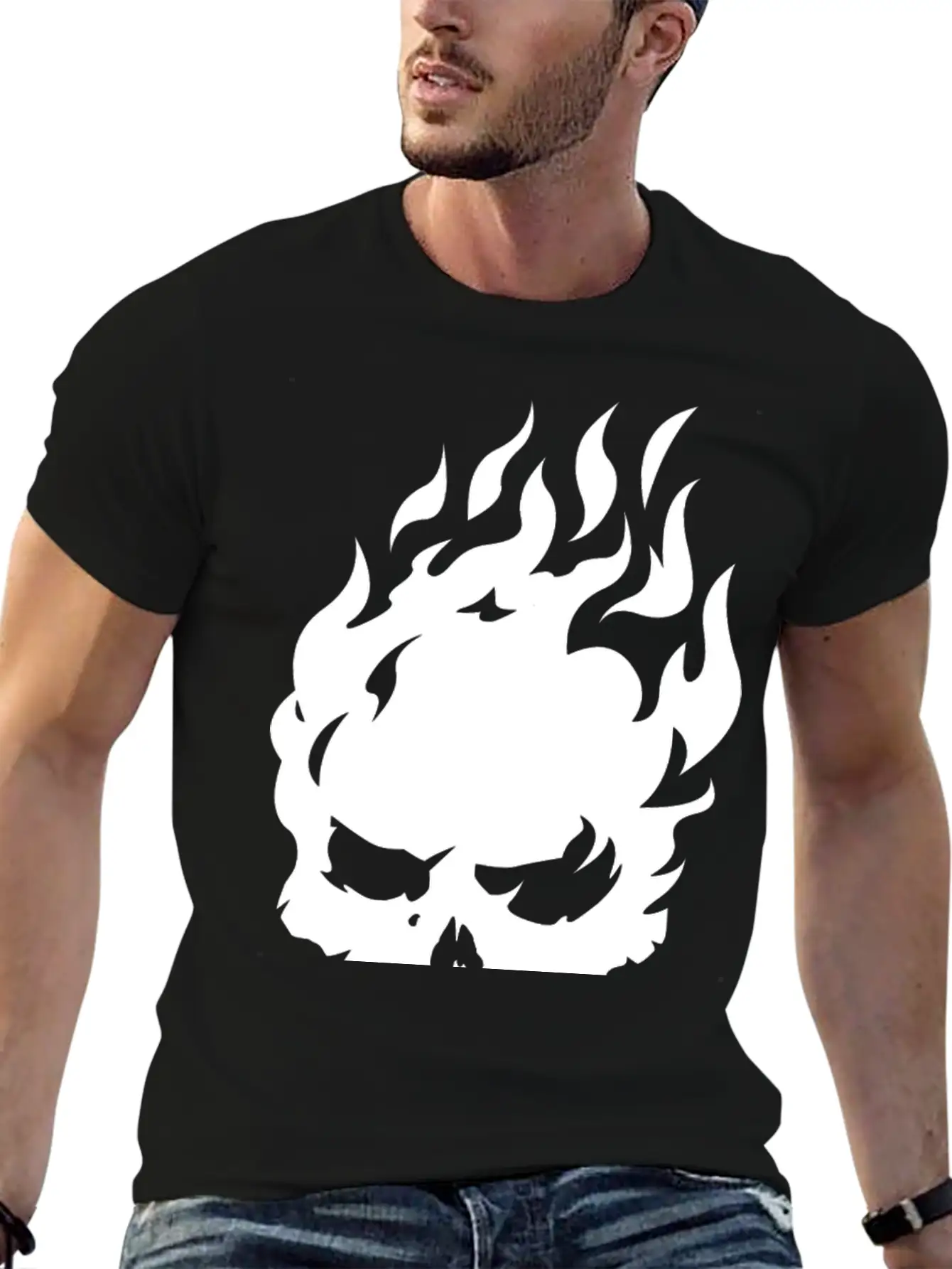 Fire Skull Burning In Flames Unisex Casual T-Shirt – Clean Design For Daily Comfort